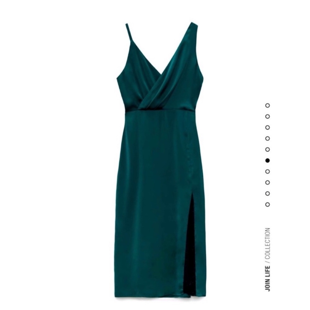 Zara One-Shoulder Emerald Satin Evening Dress XS